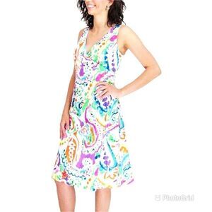 RALPH LAUREN Rainbow Paisley Print Midi Dress Sleeveless V-Neck Size 6‎ New